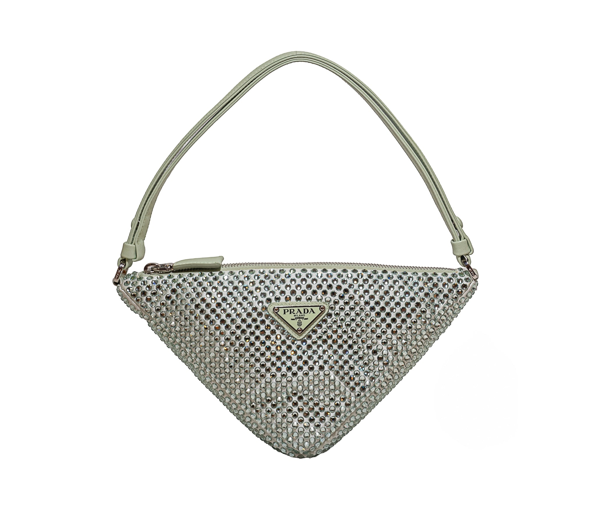 Prada Satin Crystal Triangle Pouch Acqua