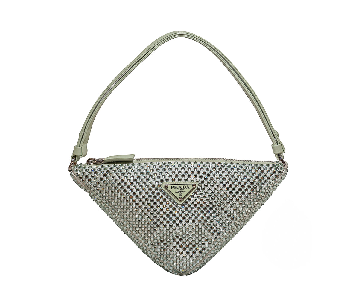 Prada Satin Crystal Triangle Pouch Acqua