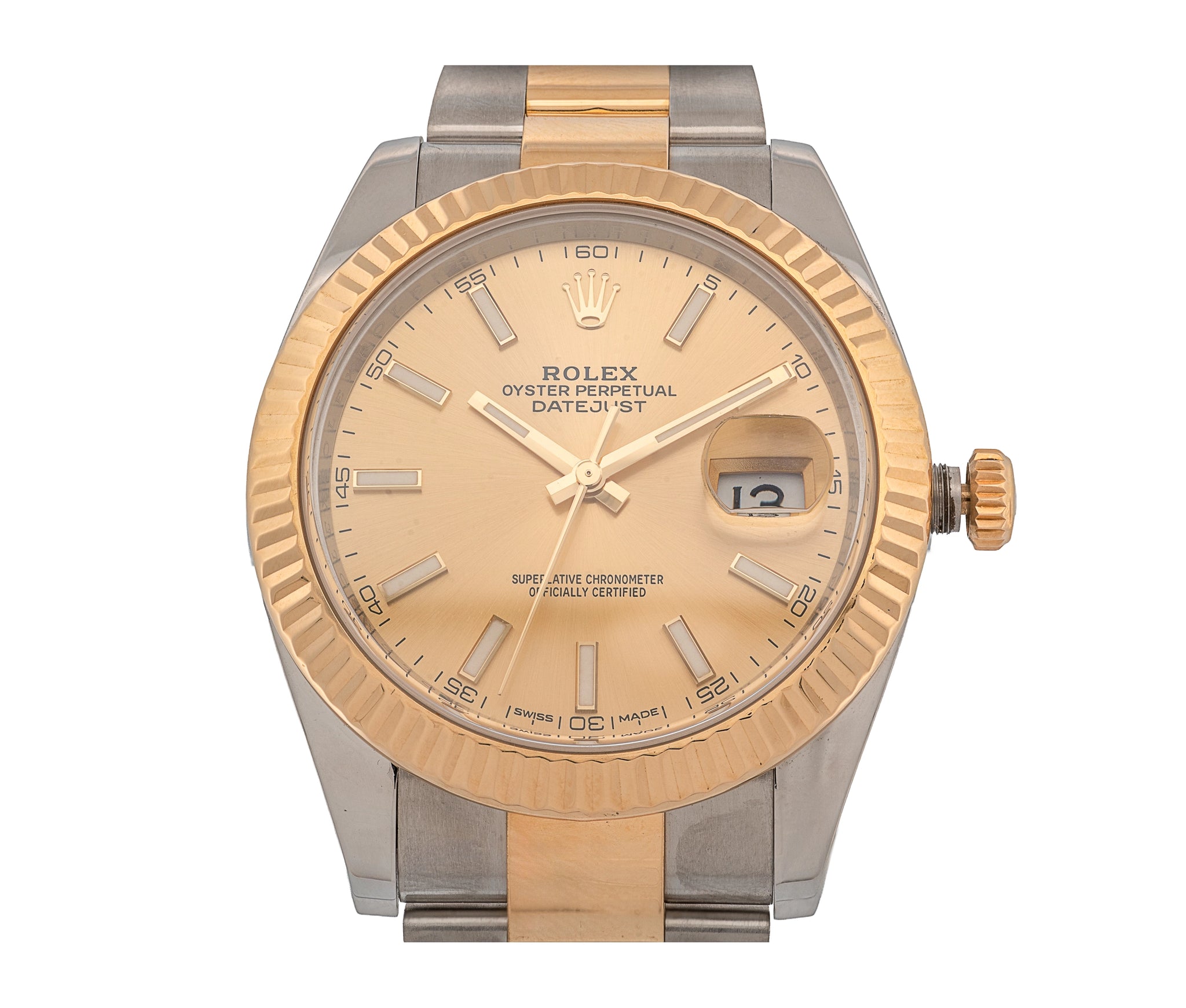Rolex Datejust Two-Tone Champagne Dial Fluted Bezel Oyster Perpetual Watch