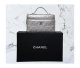 Chanel Metallic Silver Caviar Quilted Trendy Handle Slim Vanity