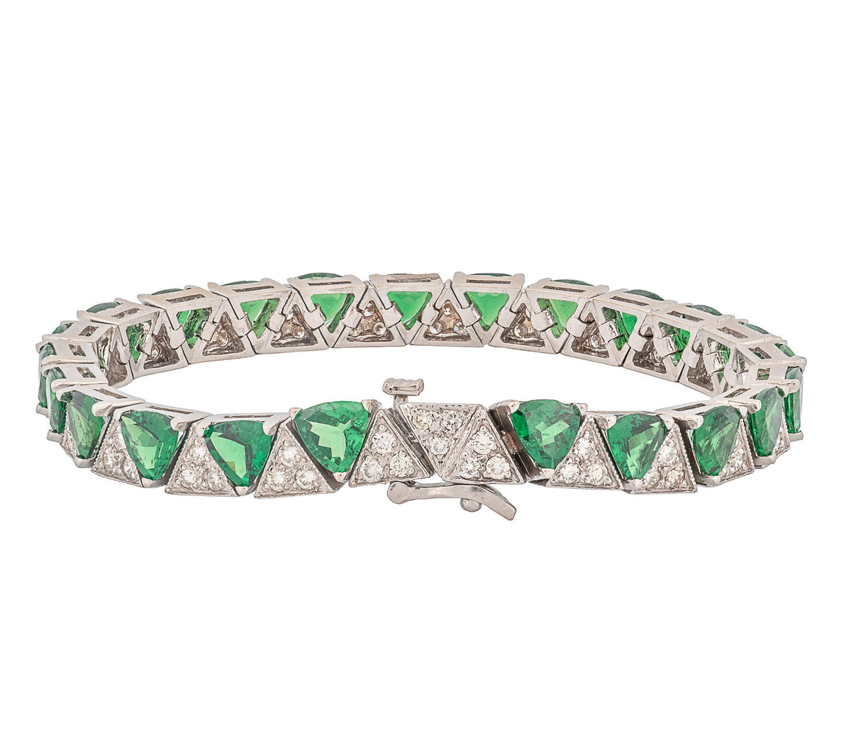 14K White Gold Diamond & Tsavorite Garnet Tennis Bracelet