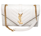 Saint Laurent Medium Envelope Bag in White Mixed Matelassé Grain de Poudre Leather