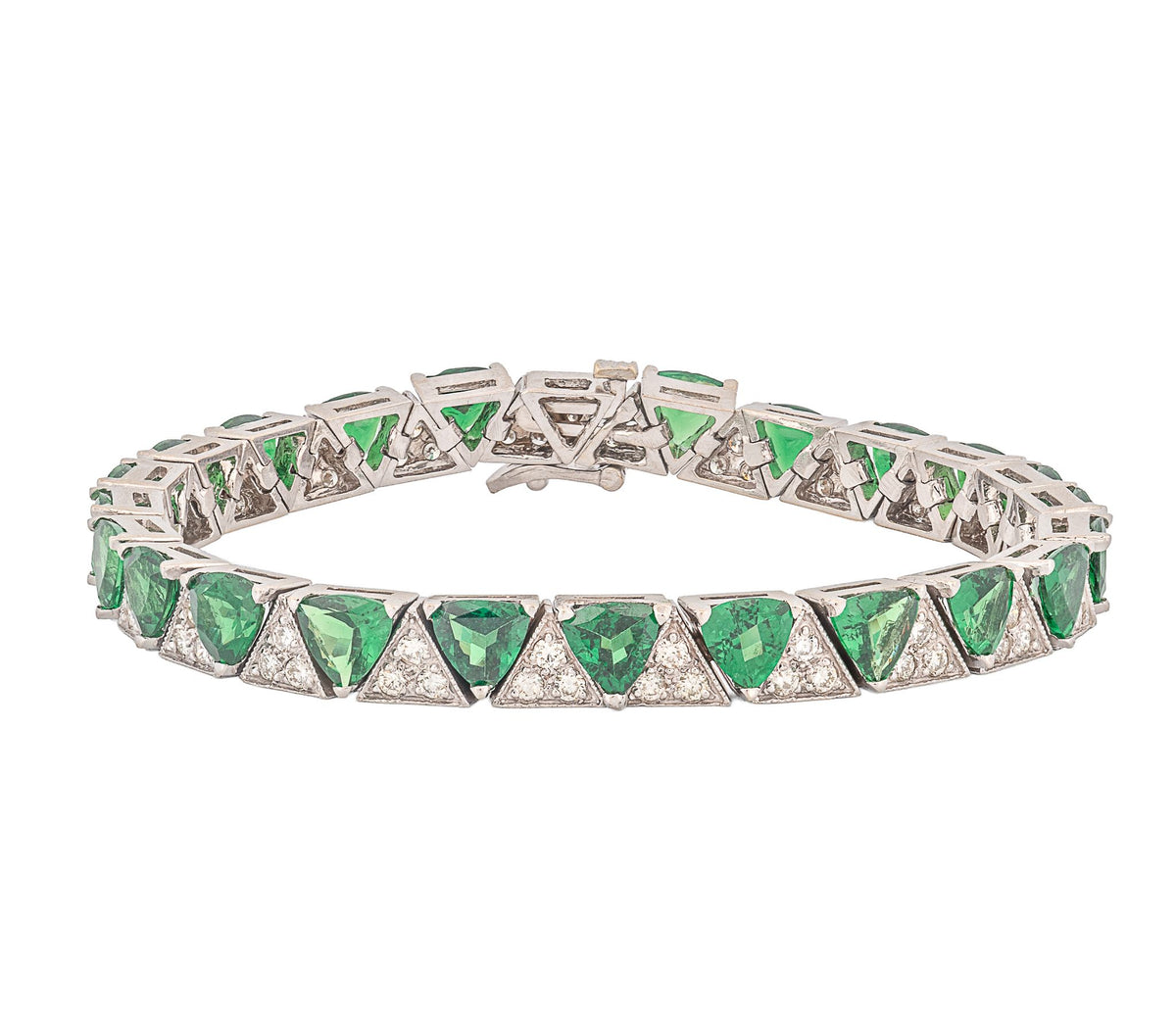 14K White Gold Diamond & Tsavorite Garnet Tennis Bracelet
